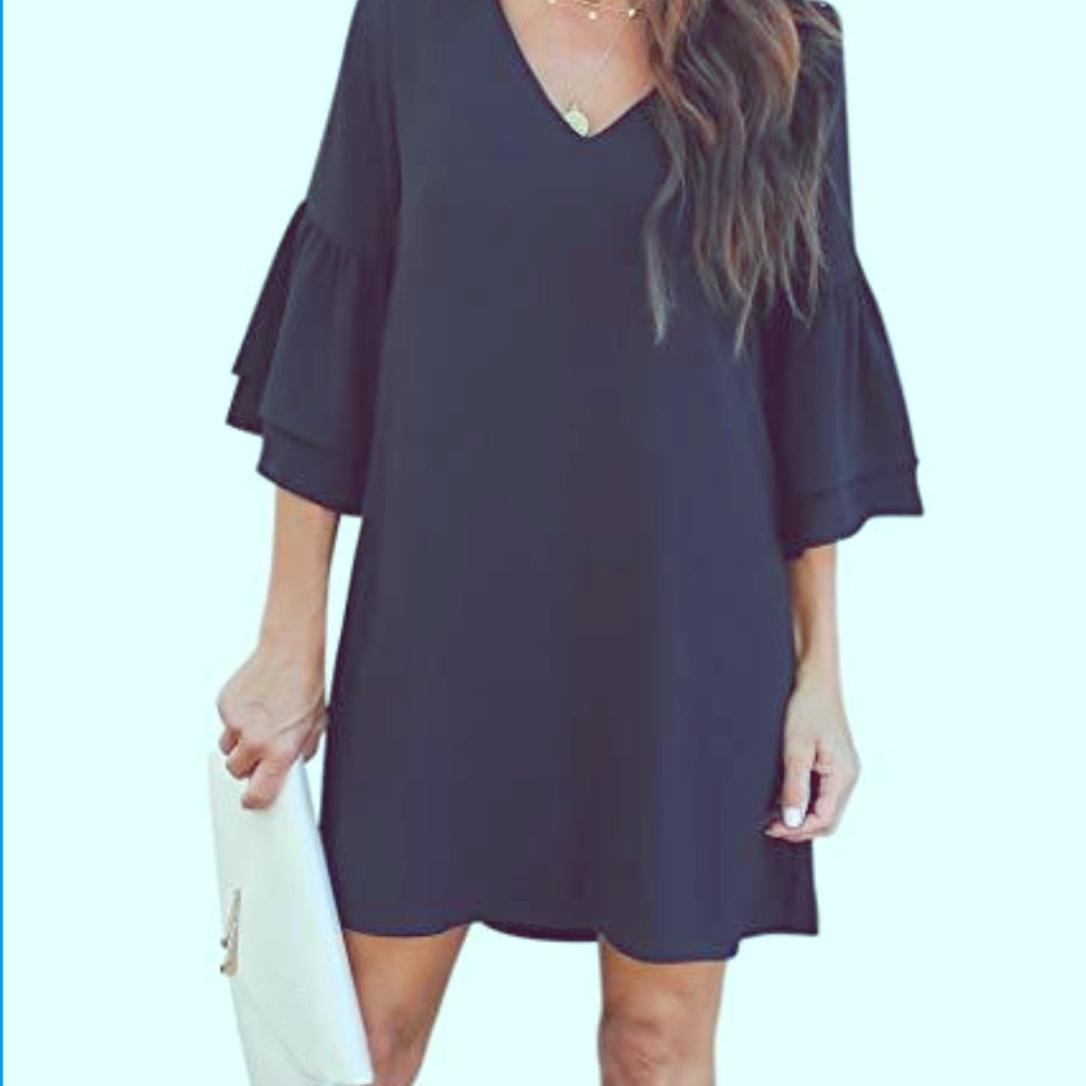 Classic black dress w/ bell sleeves